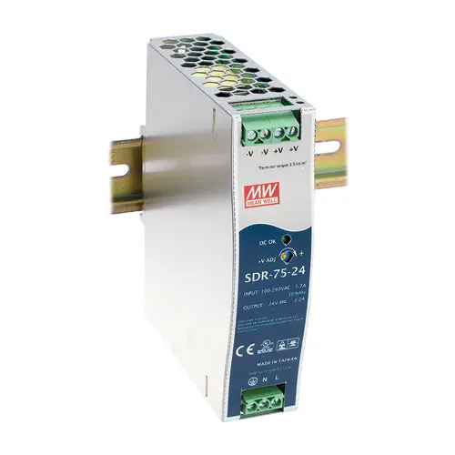 SDR-75-12 - 12Vdc 6.3A/12 Volt DIN Rail Power Supply PFC/Peak Current 12V 6.3A/75 Watts Weekend Sale