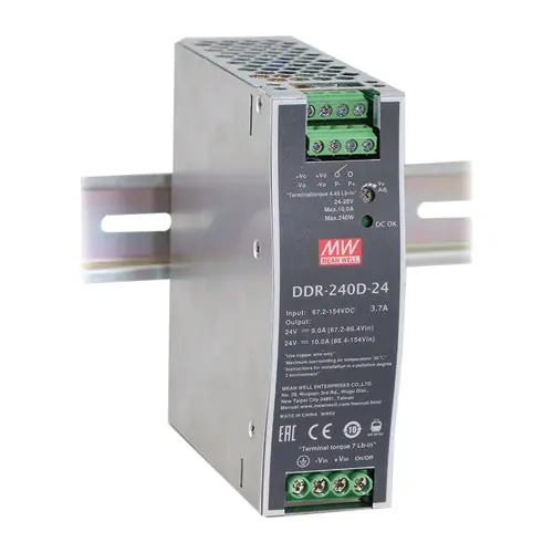 DDR-240D-24 - 24Vdc 10A 24V DIN Rail DC/DC Converter Wide Input Range 150% Peak Power In Demand