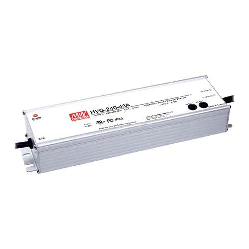 HVG-240-24A - I/P 180~528Vac O/P 24V 10A 24V LED Driver/IP65 Wide Input Range: 180~528Vac Operates: CV or CC Mode Professional Grade