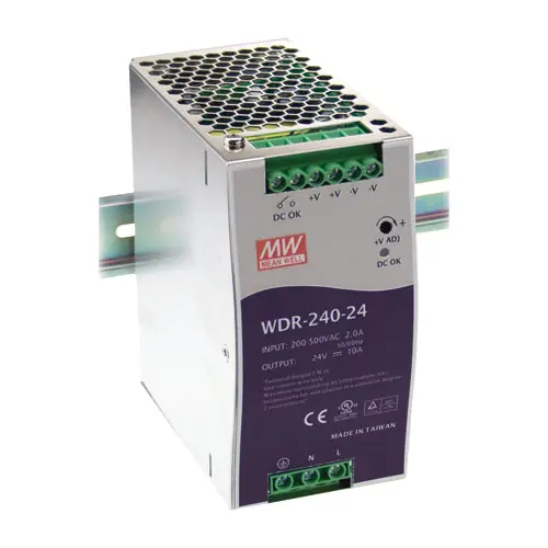 Clearance WDR-240-24 - 24Vdc 10A/DIN Rail Power Supply/Wide AC Input Range: 180~550Vac/240 Watts