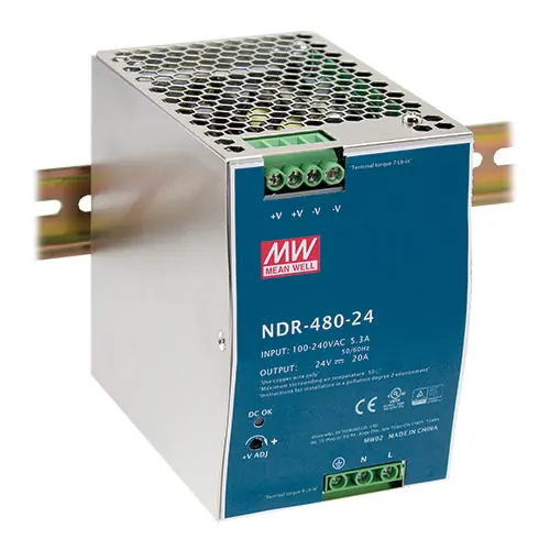 NDR-480-24 - 24Vdc 20A DIN Rail Power Supply UL 508 In Demand