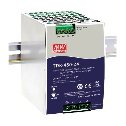 TDR-480-24 - 24 Volts 20A/24Vdc DIN Rail Power Supply 3 Phase Wide Input Range 24V 20A/480 Watts Hot Picks