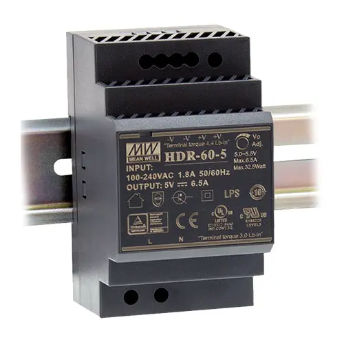 Editor’s Pick HDR-60-48 - 48Vdc 1.25A 48Vdc DIN Rail Power Supply UL508,UL60950-