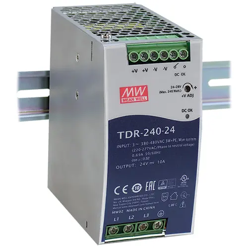 TDR-240-48 - 48 Volts 5A/240W DIN Rail Power Supply 3 Phase Wide Input Range 48V @ 5A DIN Rail/240 Watts Editor’s Pick