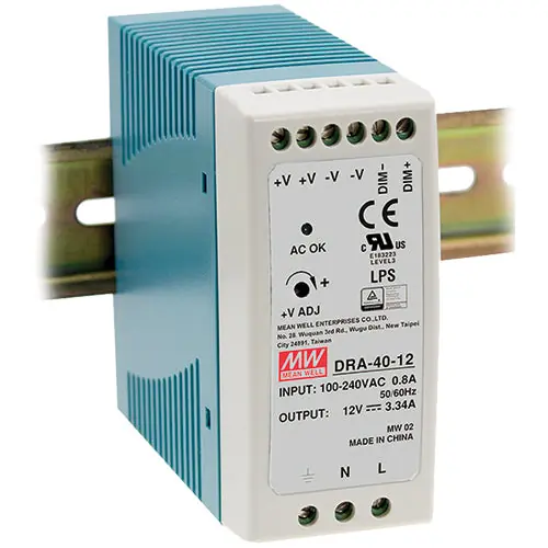 DRA-40-24 - 24Vdc 1.7A/24V Din Rail Power Supply Operates: CV or CC Dimmable Limited Time