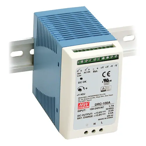 DRC-100A - 13.8Vdc 4.5A +13.8Vdc 2.5A/13.8V DIN Rail Power Supply Battery Charger Output UPS Function Secure Checkout