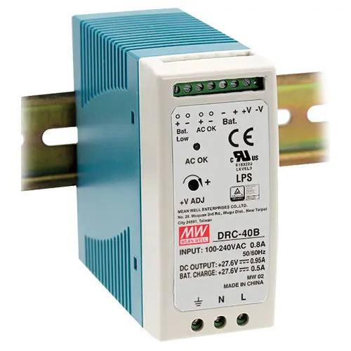 DRC-40B - 27.6Vdc 0.95A +27.6Vdc 0.5A/27.6V DIN Rail Power Supply Battery Charger Output UPS Function Same Day Shipping