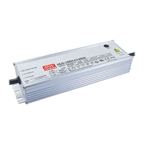 Warranty Included HLG-185H-C1400A - I/P 90~305Vac O/P 71~143V 1400m A 1400m A LED Driver IP65/PFC/Metal Case High Output Voltage Range