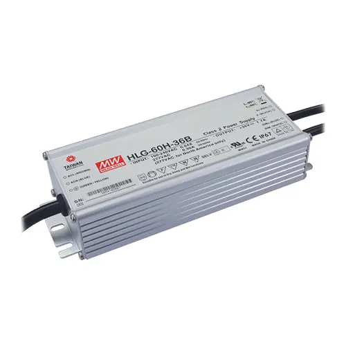 Trusted Brand HLG-60H-24B - 24Vdc 2.5A Dimmable LED Driver IP67/PFC/Metal Case Class 2