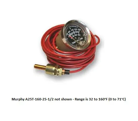 Murphy 32-160F Temperature Swichgage 2.5 in. with 25 Ft Capillary and Polycarbonate Case - A25T-160-25-1/2 Money Back Guarantee