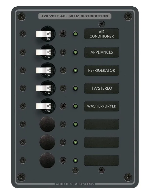 Instant Buy Blue Sea Systems AC Power Distribution Panel 120V AC 100A with 8 Positions - 8059