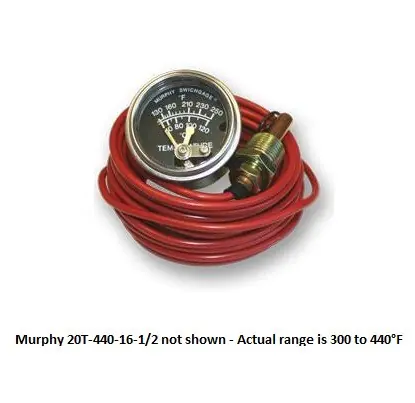 Murphy 300-440F Temperature Swichgage 2 in. with 16 Ft Capillary and Plated Steel Case - 20T-440-16-1/2 Genuine