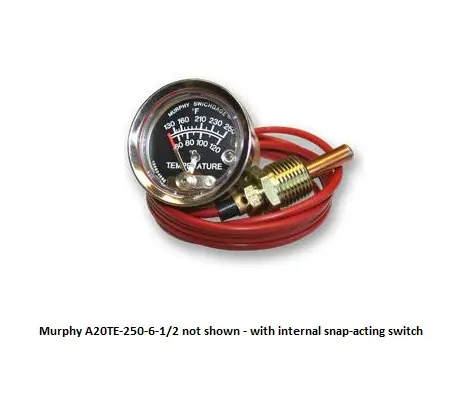 Murphy 130-250F Mechanical Temperature Swichgage 2 in. with 6 Ft Capillary and Snap-Acting Switch - A20TE-250-6-1/2 Hot Deal