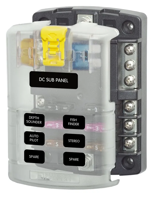 Handmade Blue Sea Systems ST Blade Fuse Block 32V DC with 6 Circuits with Negative Bus and Cover - 5025