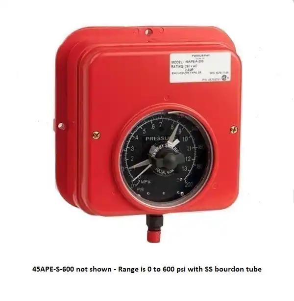 Modern Murphy 0-600 PSI Surface Mount Swichgage Instrument - Square Case - 45APE-S-600