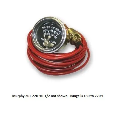 Murphy 130-220F Mechanical Temperature Swichgage 2 in. w/ 16 Ft Capillary and Plated Steel Case - 20T-220-16-1/2 Sale