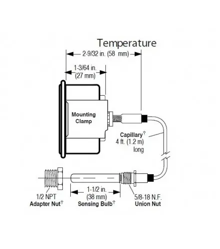 Fresh Stock Murphy B-Series130-220F Mechanical Temperature Murphygage 2 in. w/ 6 Ft Capillary - 20BTG-220-6-1/2