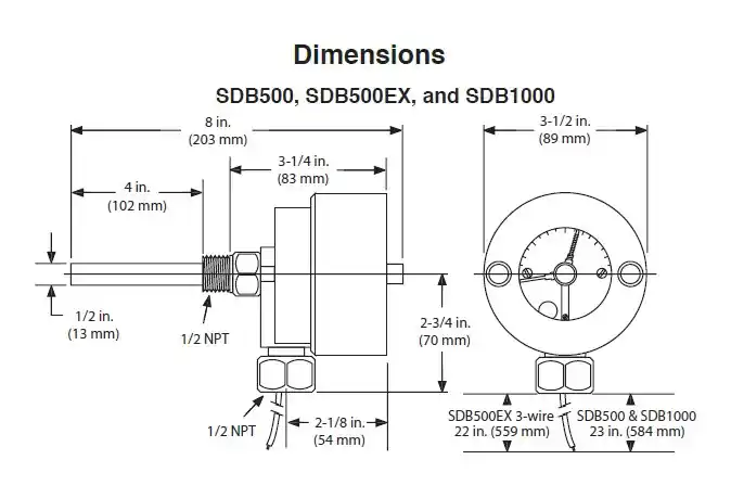 Murphy SDB500-2 Direct Mounting Temperature Swichgage 100-500F with 1/2 NPT Thermowell Cheap