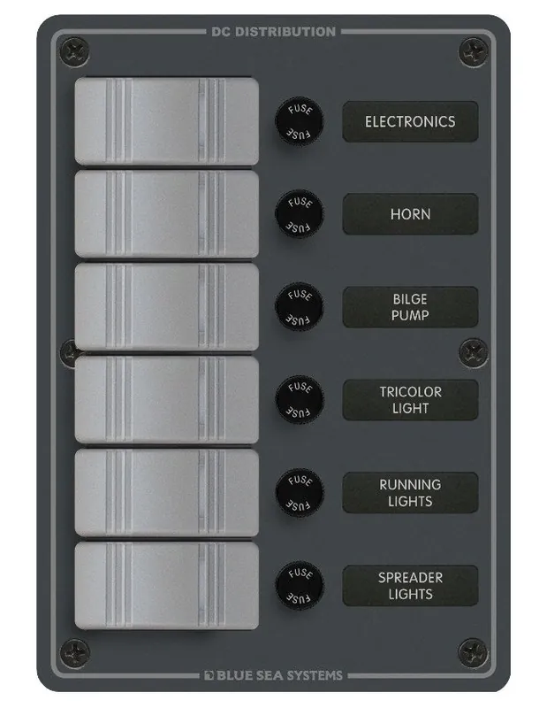 Blue Sea Systems Water Resistant Panel 12/24V DC in Gray with 6 Positions - 8053 Express Delivery