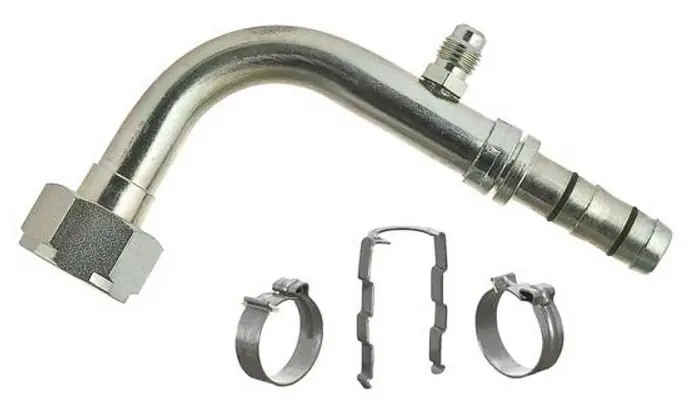Premium MEI No. 10 EZ-Clip Compressor Female Tube-O Style 90 Degree Elbow Hose Fitting with 1/4 inch R12 Port - 4546EZ