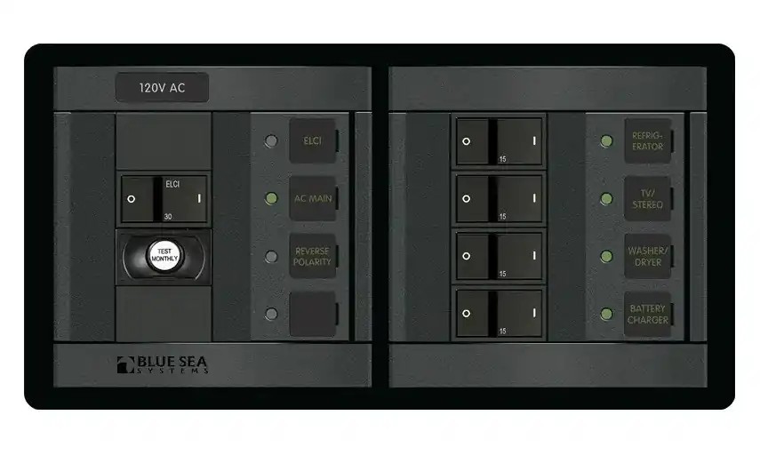 Blue Sea Systems ELCI Main Horizontal Panel 120V AC 30A Double Pole with 5 Positions - 1193 Fast Shipping