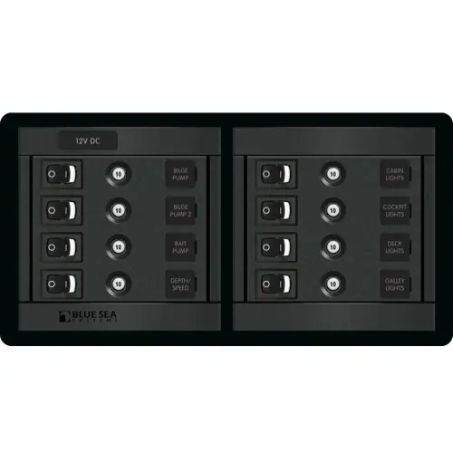 New Release Blue Sea Systems Horizontal DC Push Button Reset-Only Circuit Breakers and Rocker Switch Panel 12V DC with 8 Positions - 1456
