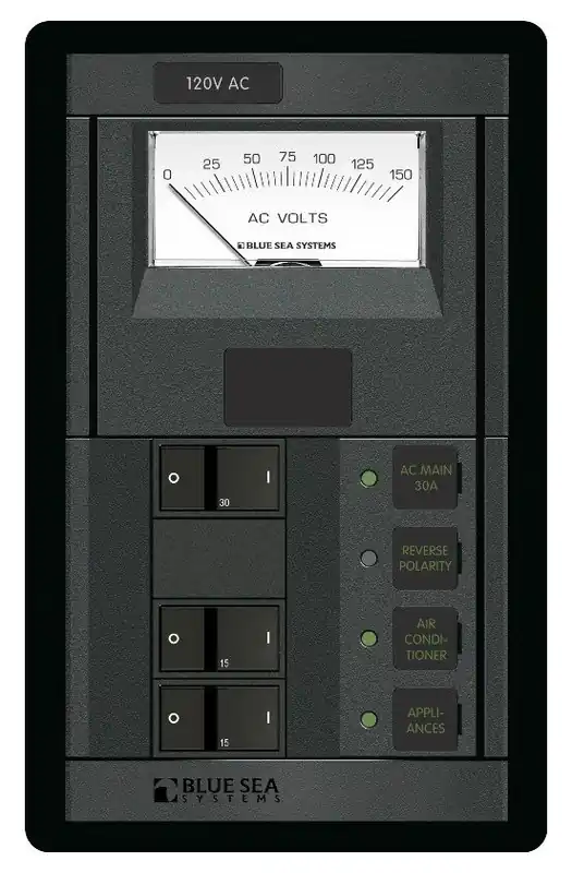 Deal Blue Sea Systems Power Distribution Panel 120 Volt AC Main with 2 Positions and Voltmeter - 1206