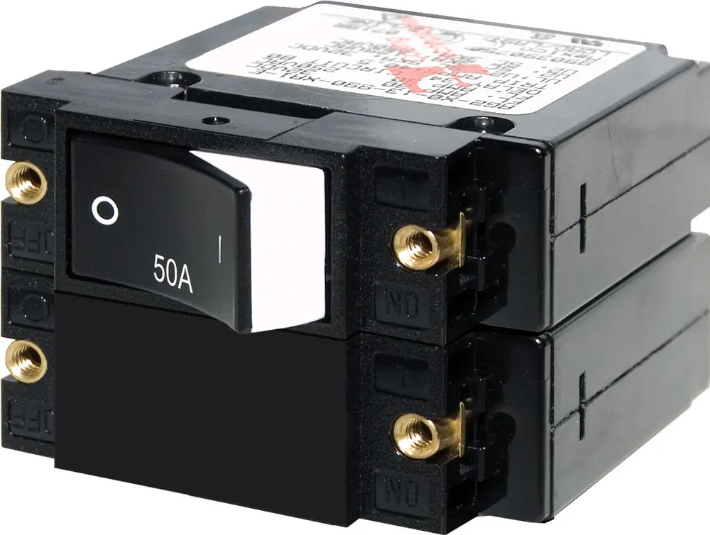 Blue Sea Systems A-Series Raised Rocker Circuit Breaker Double Pole 32V DC 50A - 7577 Express Delivery