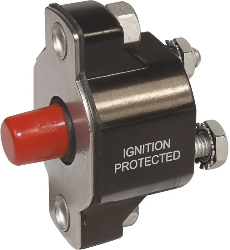 Sale Blue Sea Systems Medium Duty Push Button Reset Only Circuit Breaker 20A 32V DC - 2139