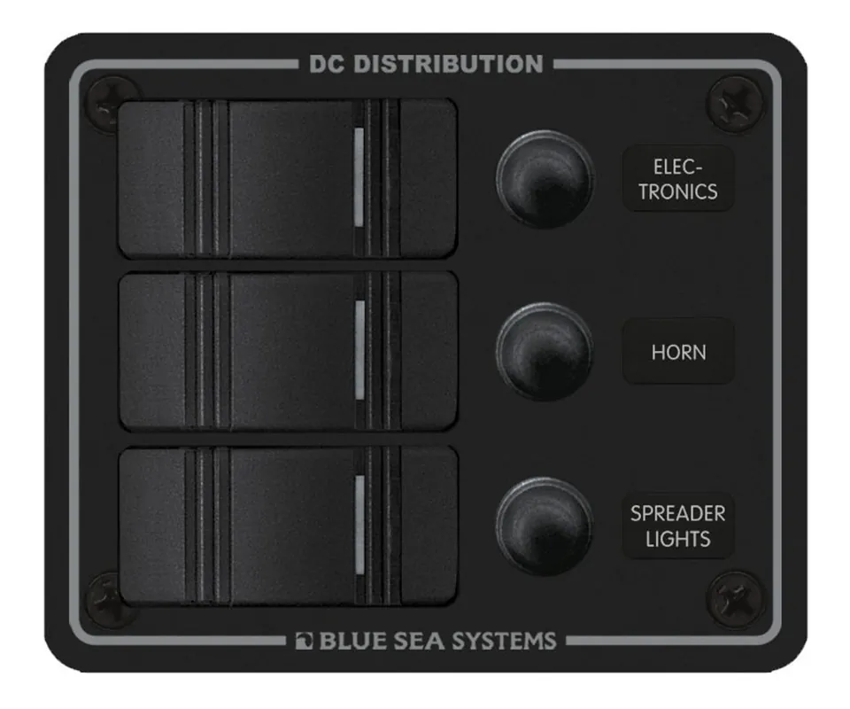 Time-Limited Blue Sea Systems Water Resistant Circuit Breaker Panel 12/24V DC in Black with 3 Positions - 8374