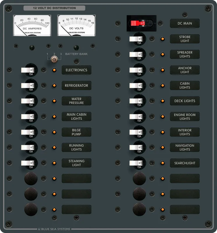 Deal Blue Sea Systems White Toggle Traditional Metal DC Panel 12V DC Main Plus 22 Positions - 8380