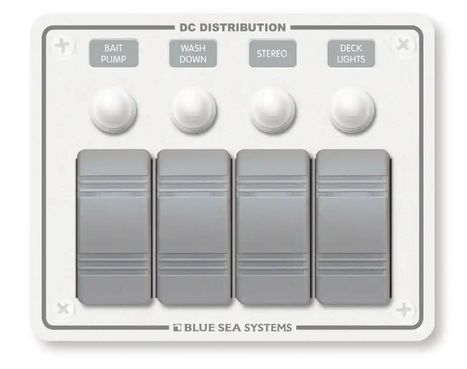 Blue Sea Systems Contura Water Resistant 12V DC Circuit Breaker Panel in White with 4 Positions - 8272 Time-Limited