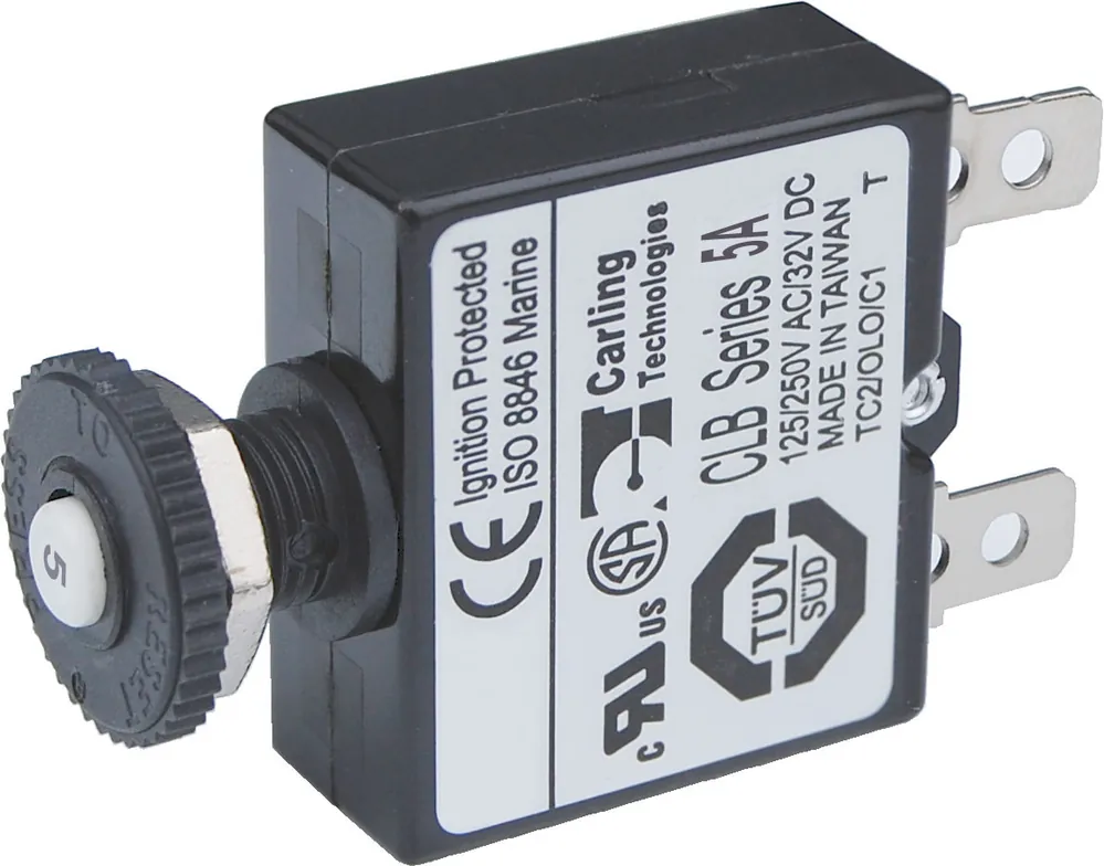 Blue Sea Systems Push Button Reset Only Quick Connect Circuit Breaker 5A 32V DC - 7052 In Demand
