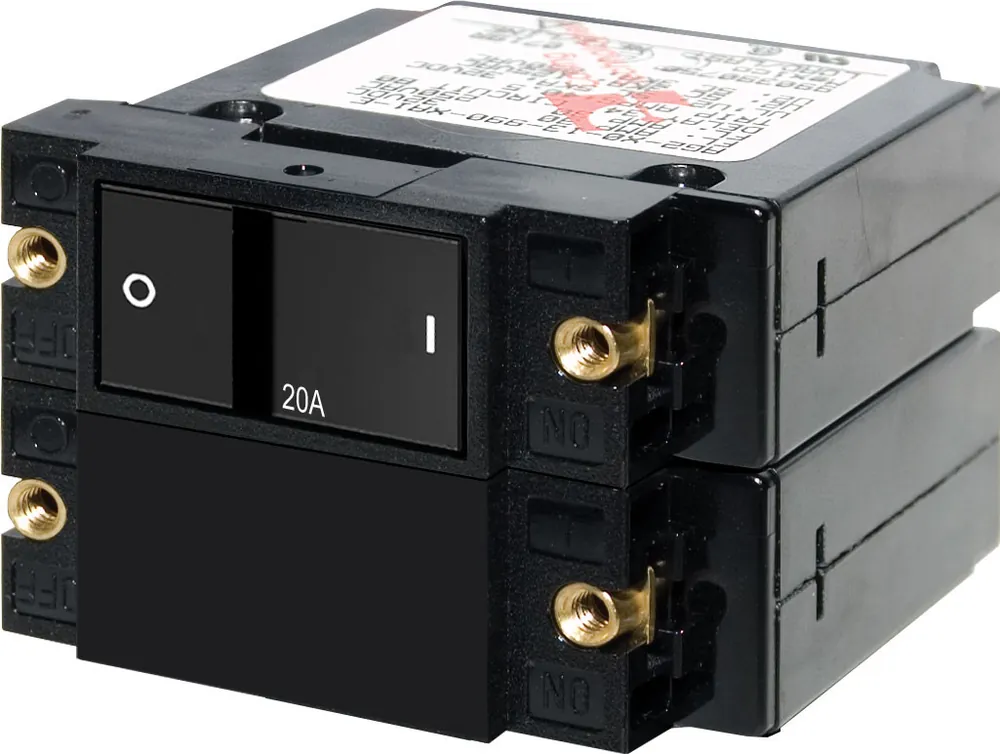 Place Order Blue Sea Systems A-Series Flat Rocker Circuit Breaker Double Pole 32V DC 20A - 7413