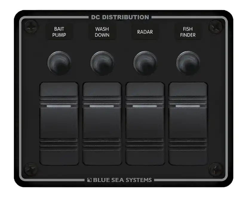 Big Sale Blue Sea Systems Water Resistant Circuit Breaker Panel in Black 12/24V DC with 4 Positions - 8372