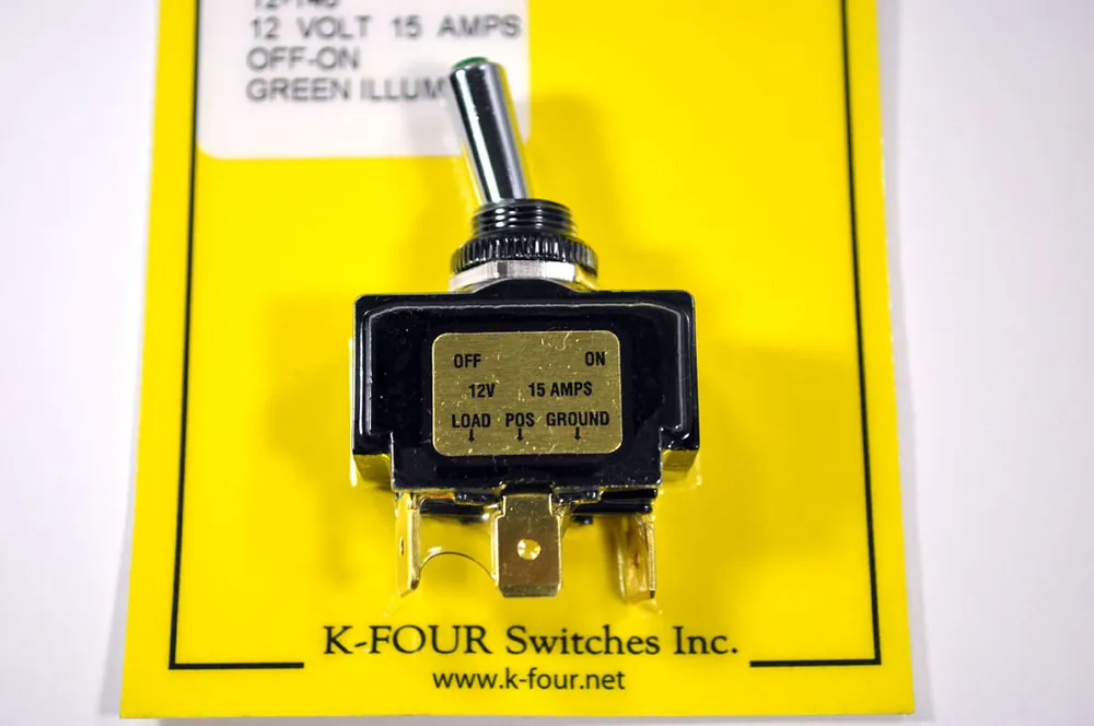 Bulk Order K-Four Lever Switch with Green Incandescent Bulb Tip 12V - 12-146