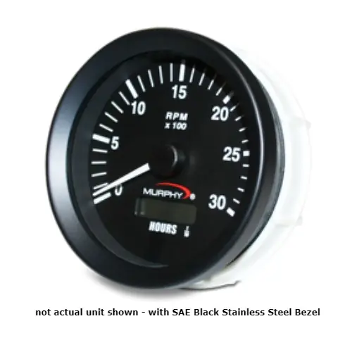Reduced Price Murphy Tachometer 10-32V with Hourmeter and SAE Black Stainless Steel Bezel - ATH-30-C