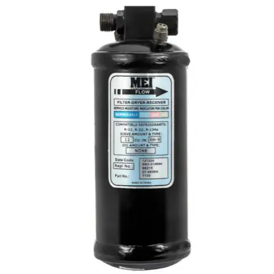 Save Now MEI Steel High Pressure Relief Receiver Drier 3 in. Diameter x 8 in. Length with 3/8 in. No. 6 Male-Female Insert O-Ring Inlet/Outlet - Top Glass - 7135