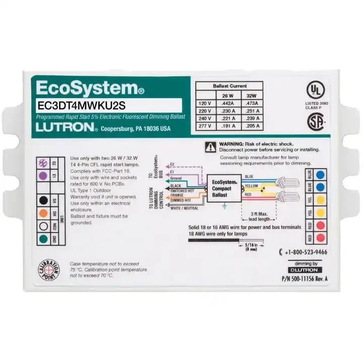Editor’s Pick Lutron EC3DT442KU1S (1) 42-Watt T4 4-Pin Triple Tube Lamp Studded Digital Fluorescent Ballast 120/220/240/277-Volt AC Input EcoSystem