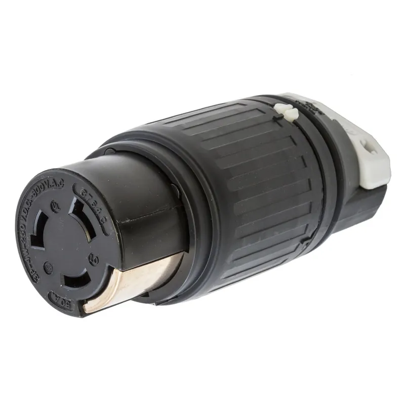 Same Day Shipping Hubbell-Wiring HBL3764C 4-Wire 3-Pole Polarized Connector Body 600-Volt AC 250-Volt DC 50-Amp Black/White Twist-Lock Insulgrip RYNITE