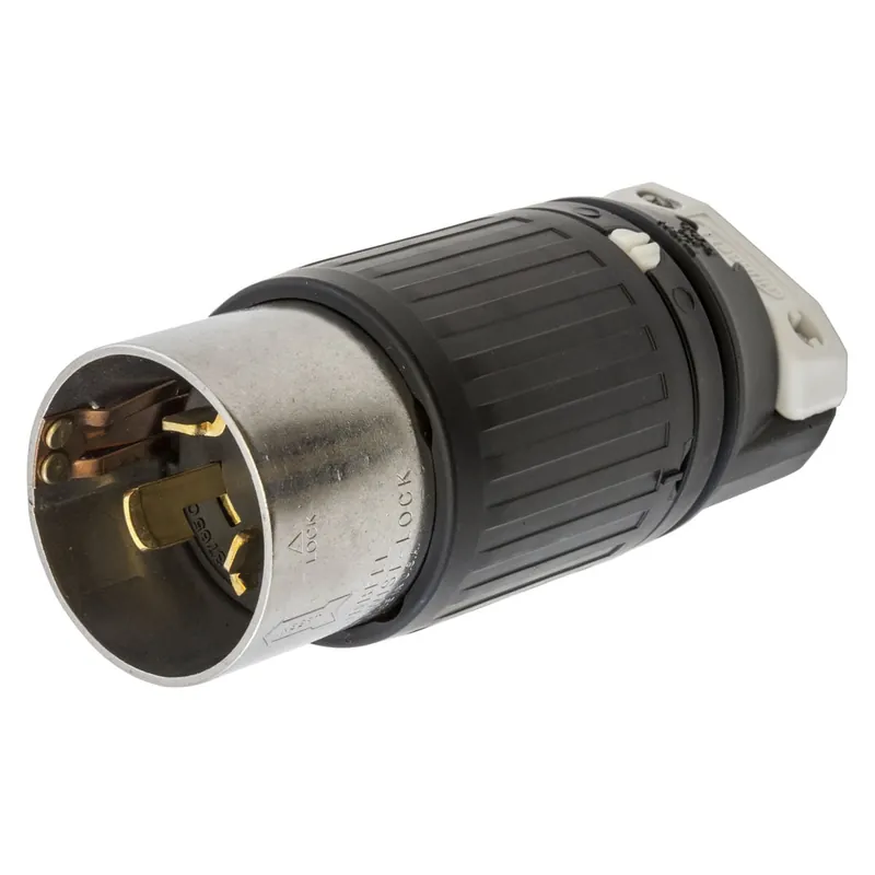 Limited Offer Hubbell-Wiring HBL3765C 4-Wire 3-Pole Polarized Locking Plug 250-Volt DC/600-Volt AC 50-Amp Black/White Twist-Lock Insulgrip