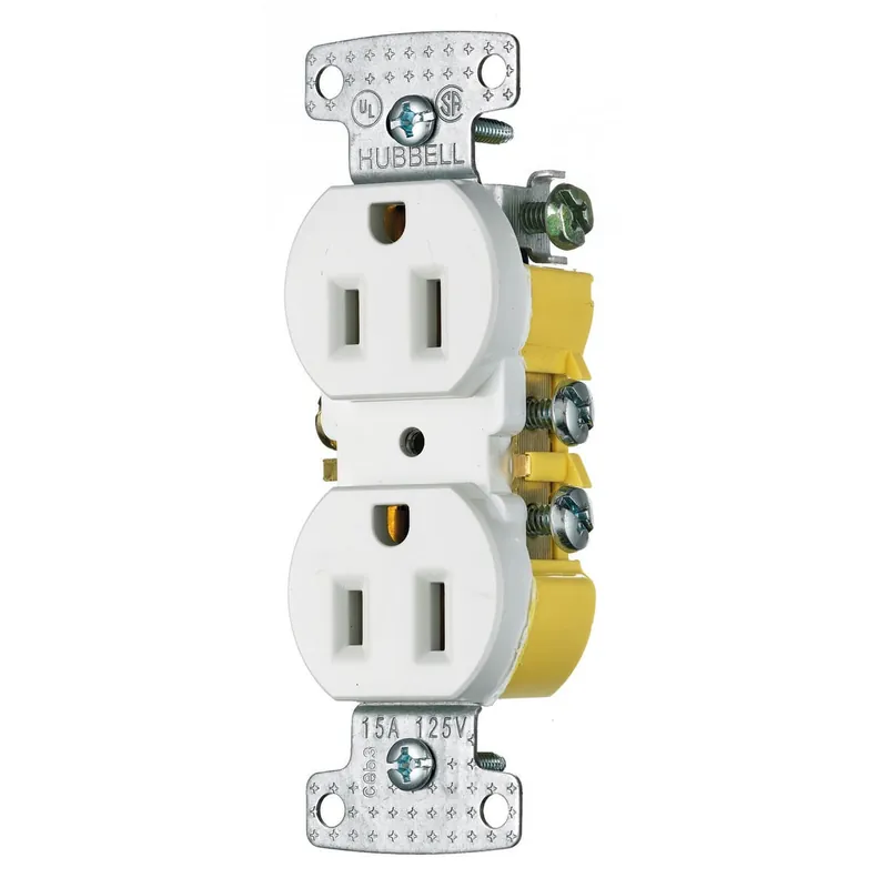 Hubbell-Wiring RR15W Residential Grade Traditional Straight Blade Duplex Receptacle 15-Amp 125-Volt NEMA 5-15R White TradeSelect Final Sale