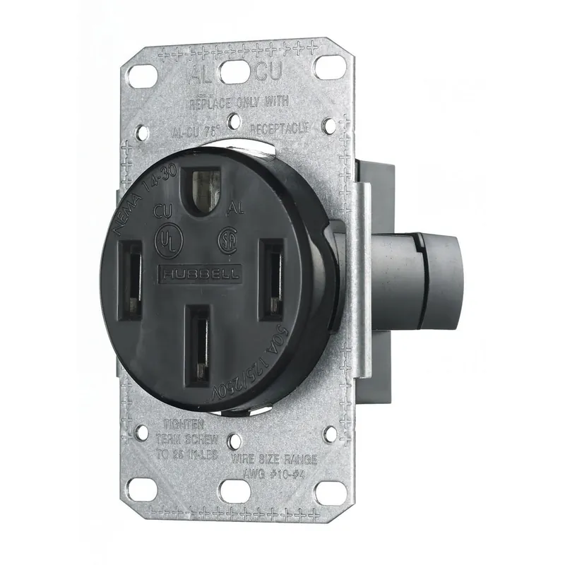 Fast Shipping Hubbell-Wiring RR450F Single Range And Dryer Power Receptacle 50-Amp NEMA 14-50R Black TradeSelect