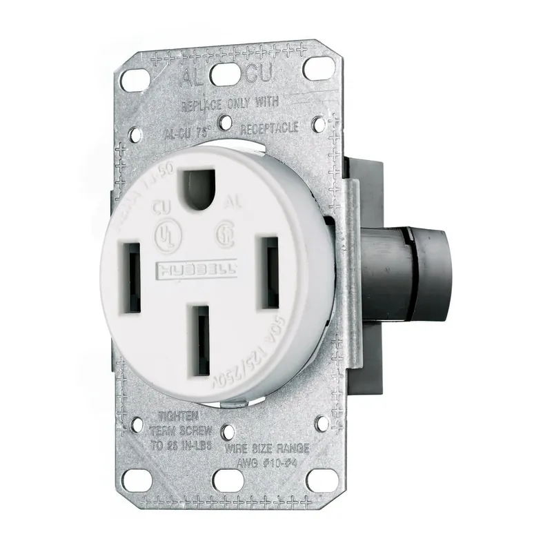 Hubbell-Wiring RR450FW Smooth Face Straight Blade Single Receptacle 3-Pole 4-Wire 125/250-Volt 50-Amp NEMA 14-50R Black TradeSelect One Day Deal