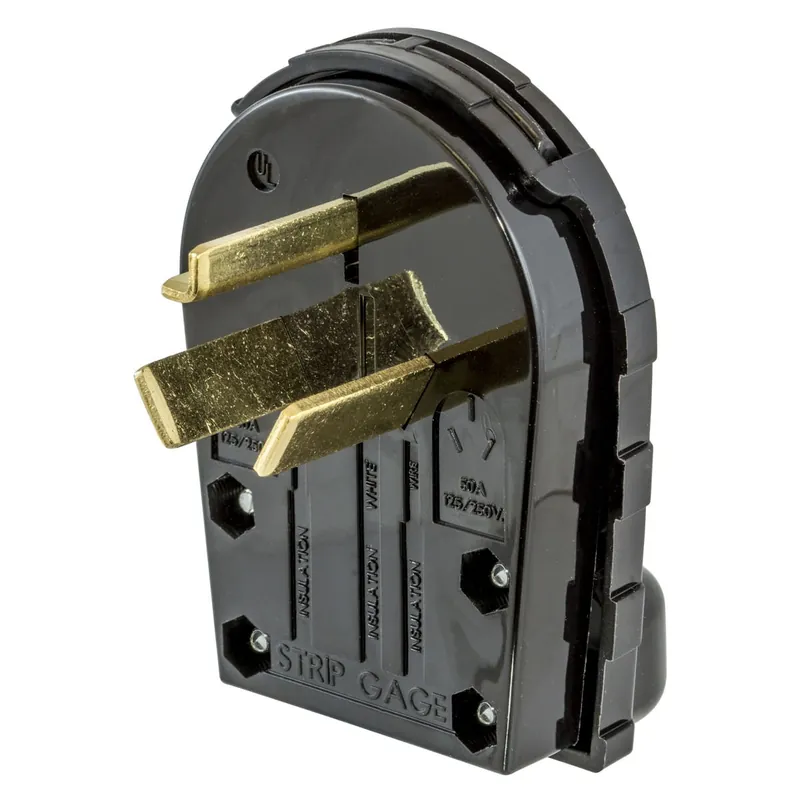 Original Hubbell-Wiring RR335P 3-Wire 3-Pole Polarized Residential Grade Range And Dryer Power Angled Plug 125/250-Volt 30/50-Amp Black TradeSelect