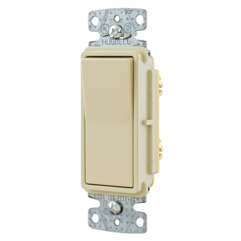Same Day Shipping Hubbell-Wiring RSD115I 1-Pole 120/277-Volt AC 15-Amp Residential Grade General Purpose AC Decorator Quiet Rocker Switch Ivory TradeSelect HomeSelec