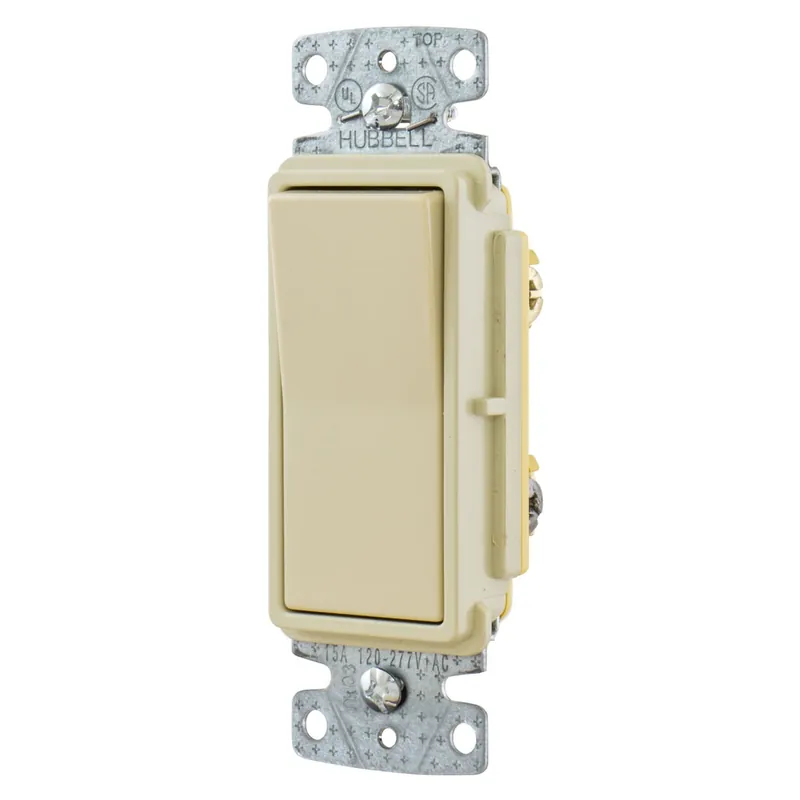 Hubbell-Wiring RSD315I 120/277-Volt AC 15-Amp 2-Pole 3-Way General-Purpose AC Residential Grade Self-Grounding Decorator Quiet Rocker Switch Ivory Editor’s Pick
