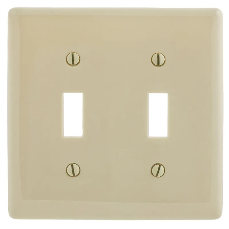 Hubbell-Wiring NP2I Nylon Screw Mount Standard Size 2-Gang Switch Wallplate 2-Toggle Switch Ivory HomeSelect Discount