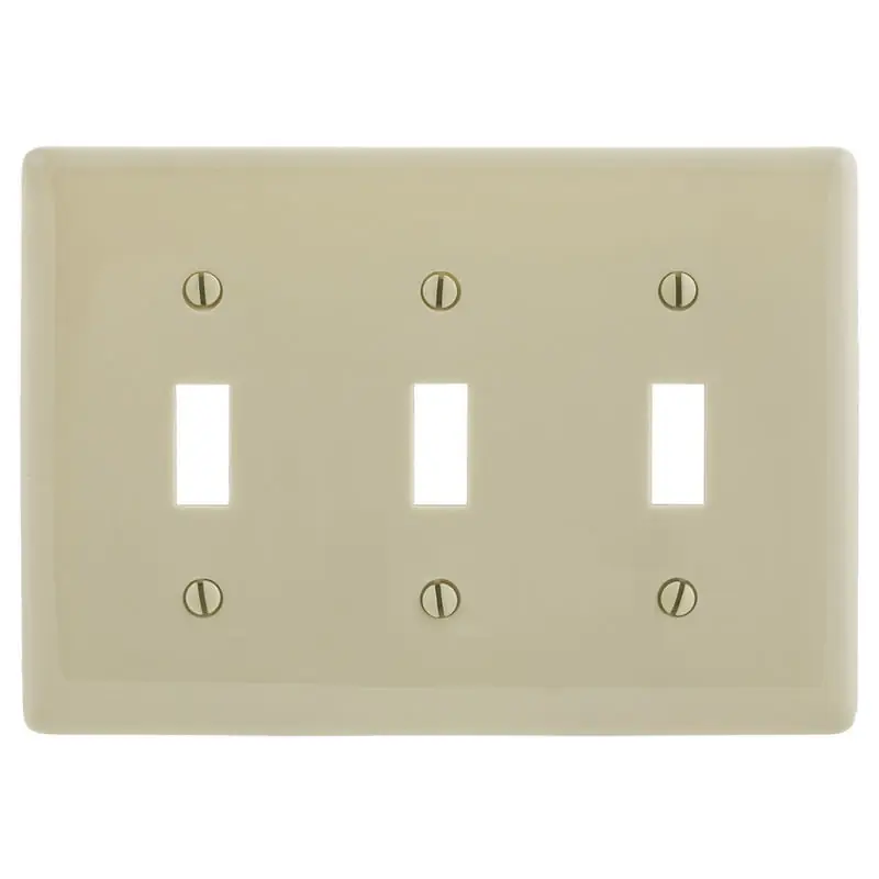 Next Day Delivery Hubbell-Wiring NP3I Nylon Screw Mount Standard Size 3-Gang Wallplate 3-Toggle Switch Ivory