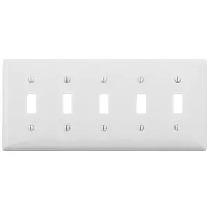 Hubbell-Wiring NP5W Nylon Screw Mount 5-Gang Standard Size Wallplate 5-Toggle Switch White Kellems Grab Now